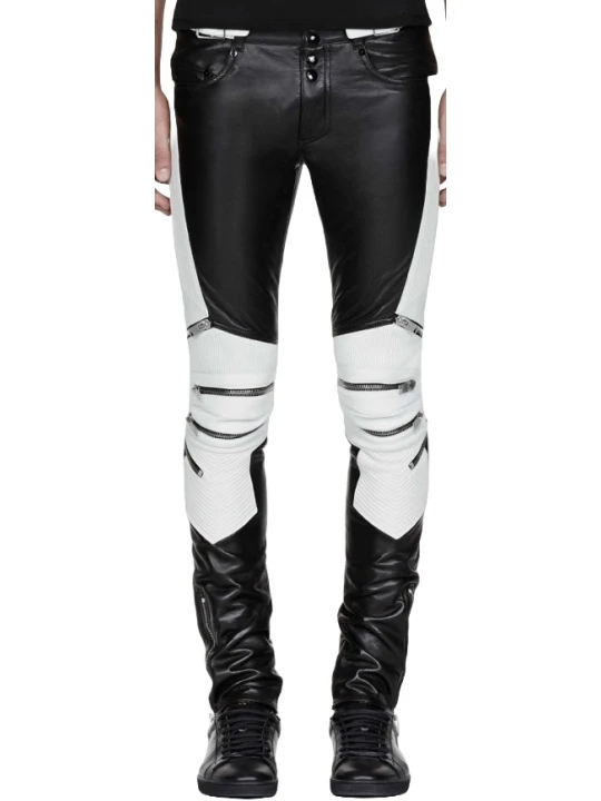 Black & White Zipped Biker Pants