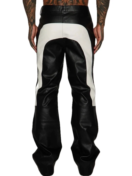 Black With White Leather Patch Moto Pants