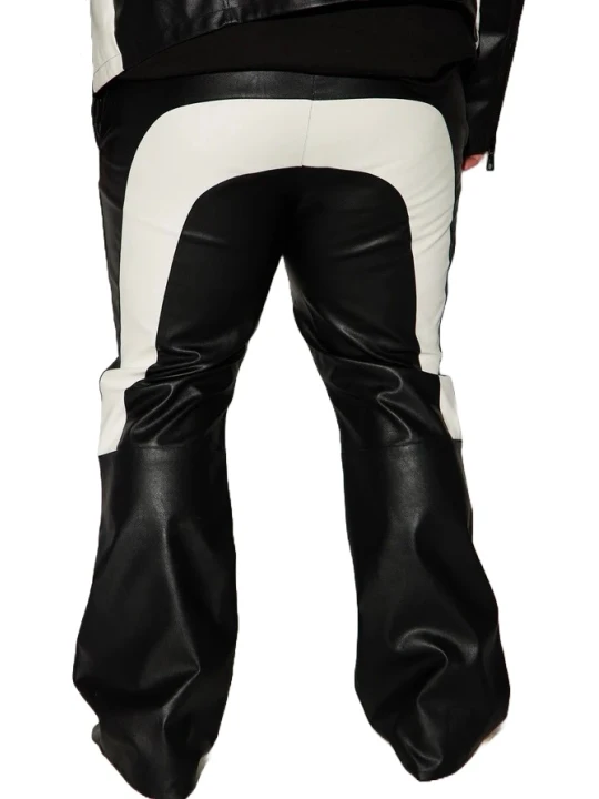 Black With White Leather Patch Moto Pants