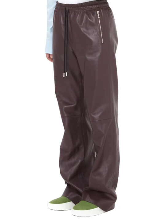 Burgundy Leather Drawstring Trousers
