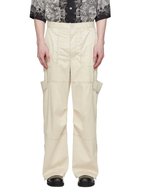 Cream Leather Cargo Pants