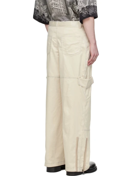 Cream Leather Cargo Pants