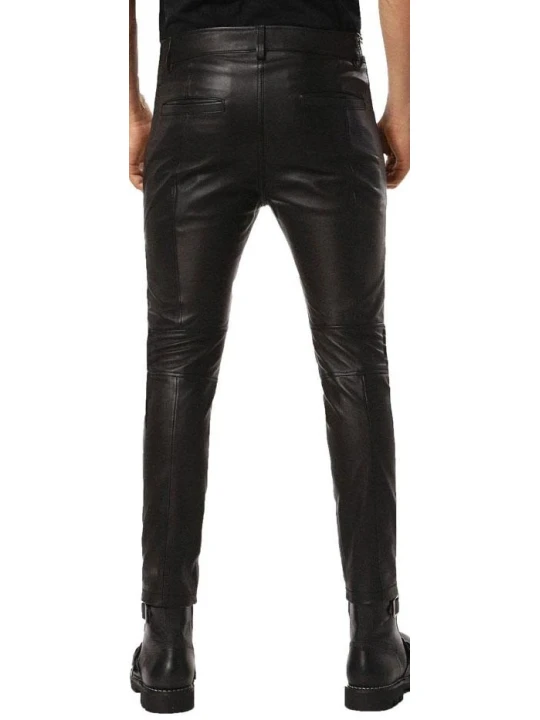 Crossed Zipped Leather Pants Black
