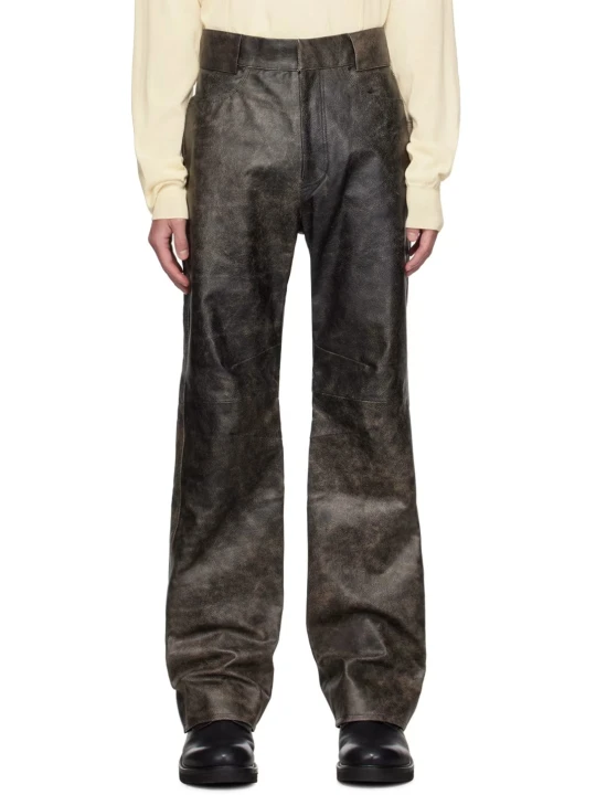 Distressed Leather Bootcut Pants