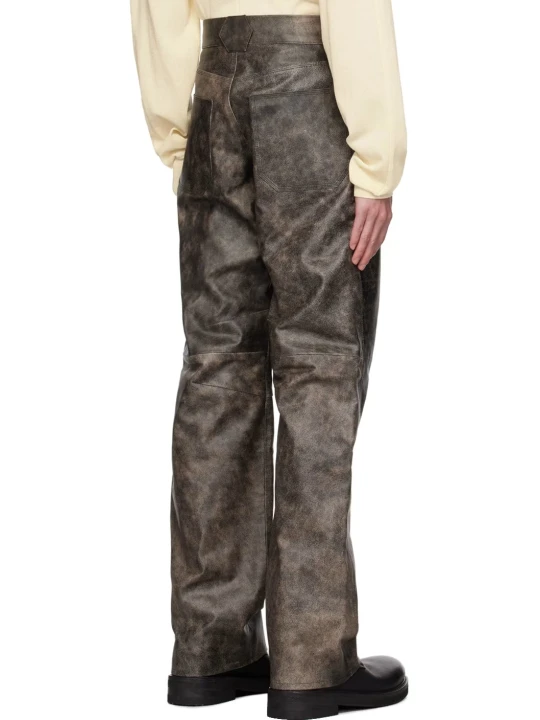 Distressed Leather Bootcut Pants