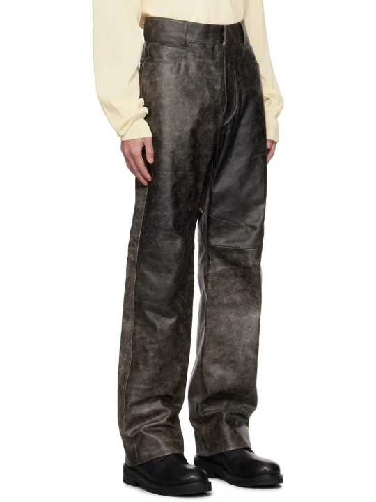 Distressed Leather Bootcut Pants