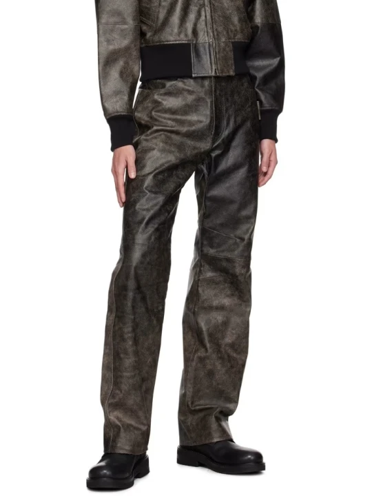 Distressed Leather Bootcut Pants