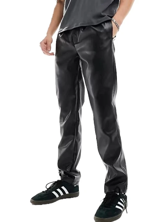 Double Pleat Leather Pants In Black