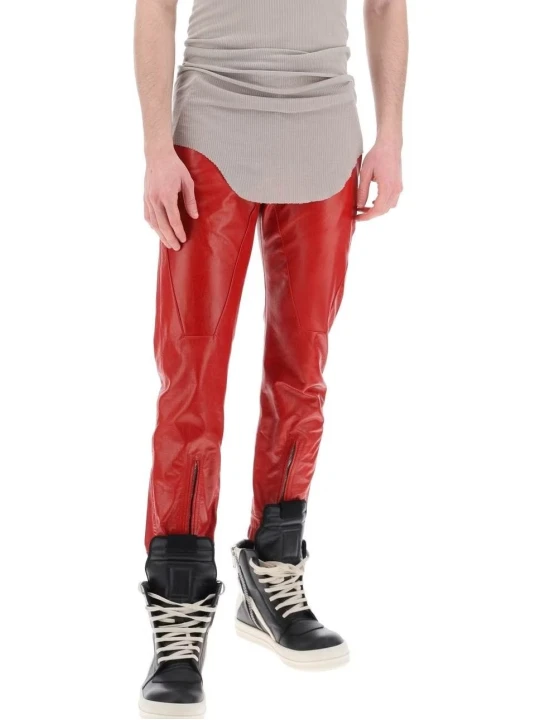 Elasticated Back Waistband Red Leather Pants