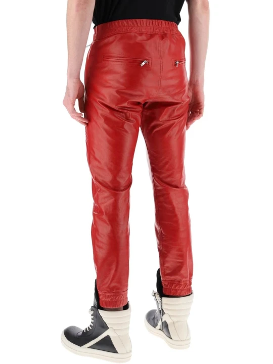 Elasticated Back Waistband Red Leather Pants