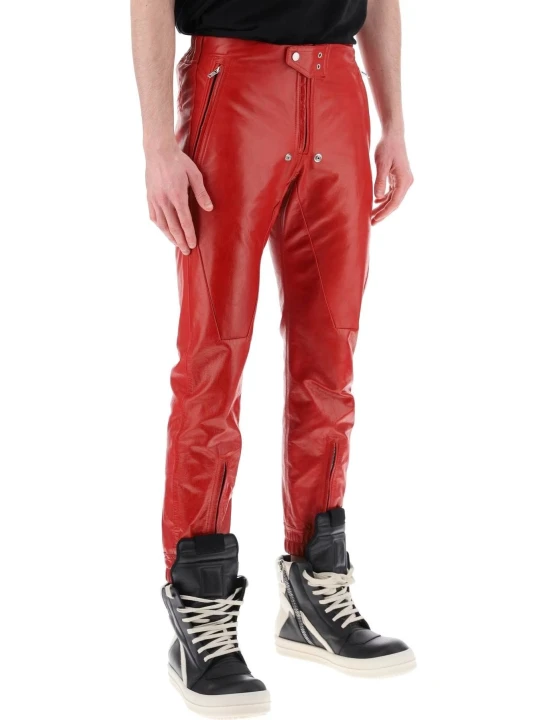Elasticated Back Waistband Red Leather Pants
