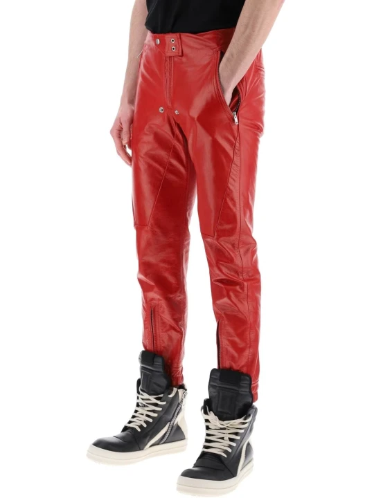Elasticated Back Waistband Red Leather Pants