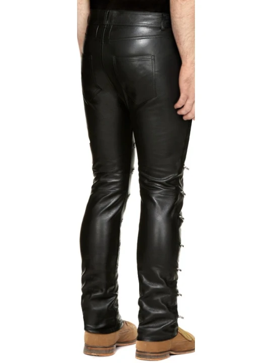 Front Zipped Black Leather Pants