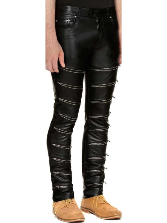 Front Zipped Black Leather Pants