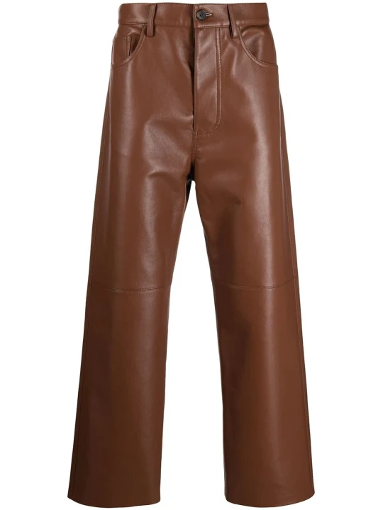 Men Relax Fit Real Lambskin Brown Leather Trousers Pants
