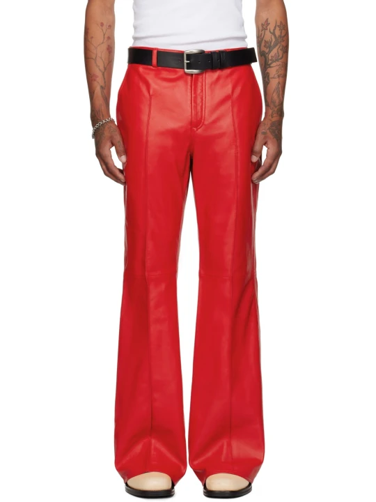 Red Leather Bell Bottom Pants
