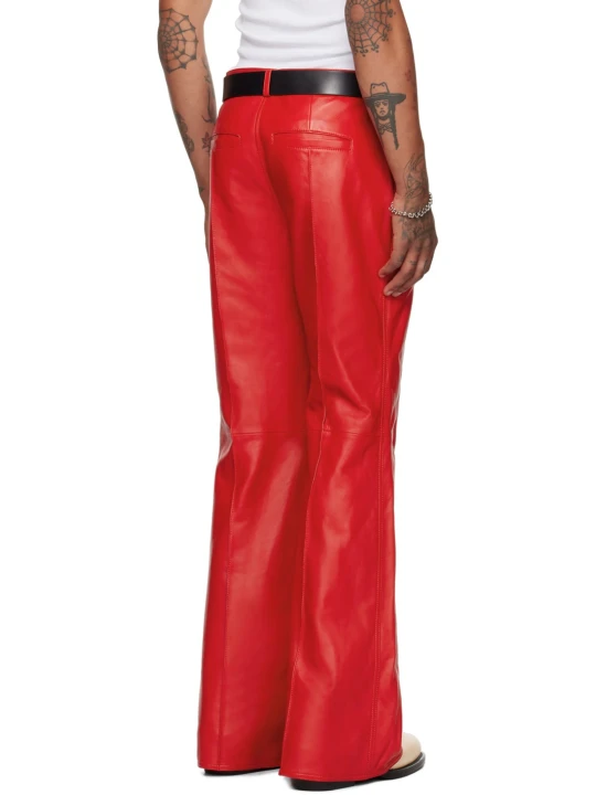 Red Leather Bell Bottom Pants