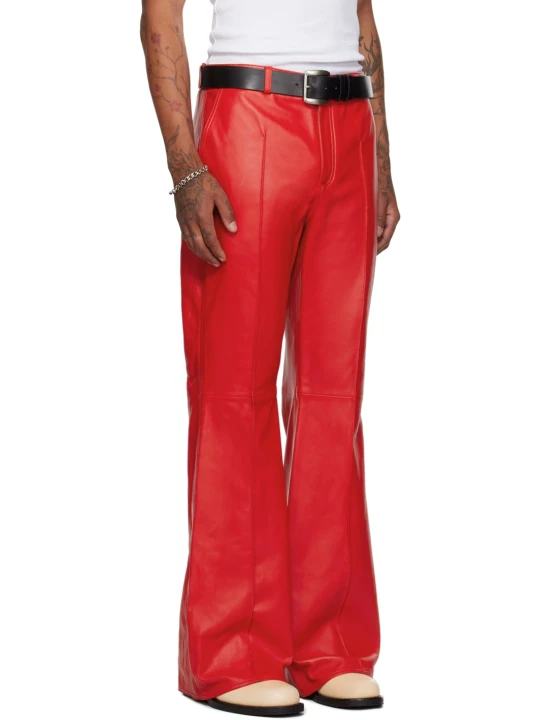 Red Leather Bell Bottom Pants