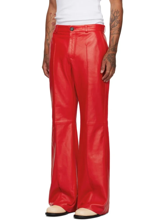 Red Leather Bell Bottom Pants