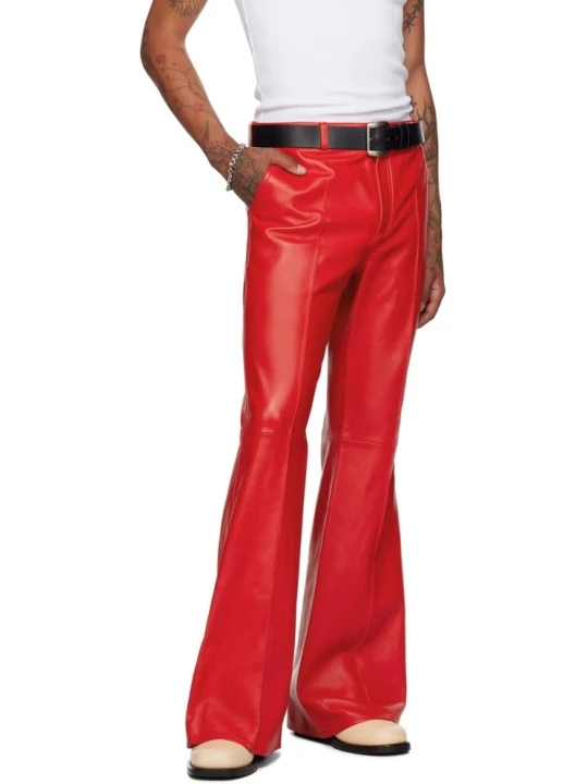 Red Leather Bell Bottom Pants