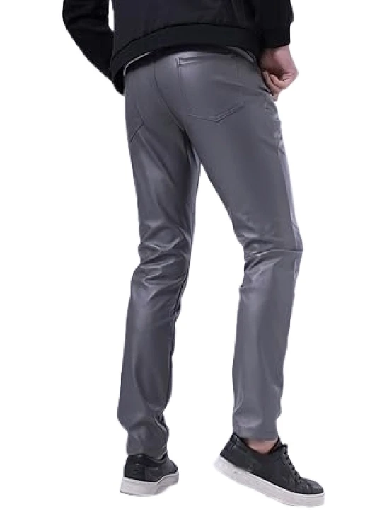 Relaxed Fit Grey Leather Pants