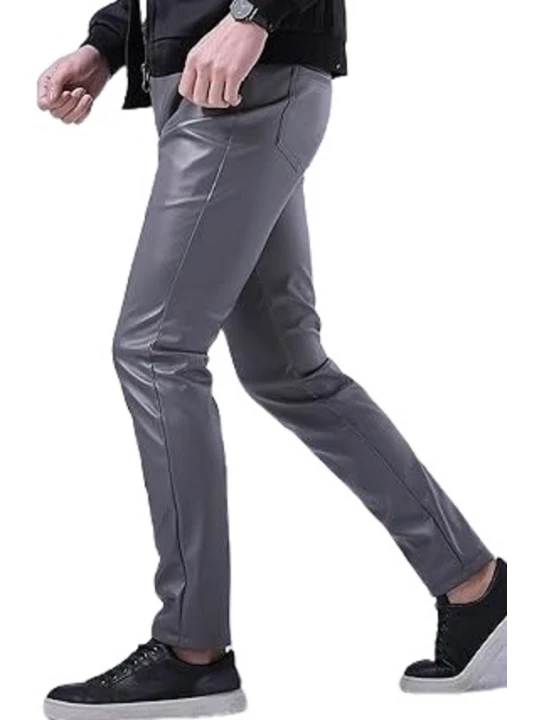 Relaxed Fit Grey Leather Pants