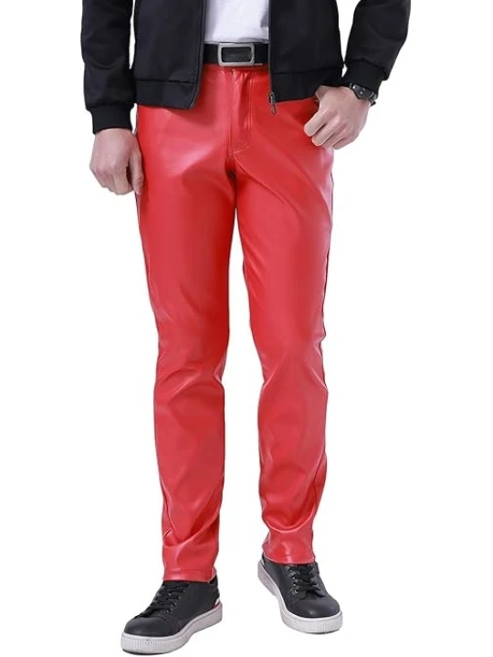 Relaxed Fit Red Leather Pants