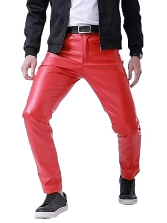 Relaxed Fit Red Leather Pants