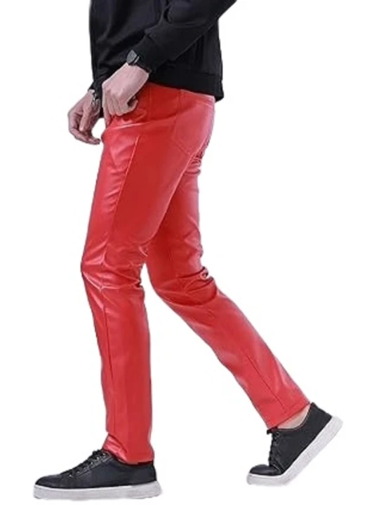 Relaxed Fit Red Leather Pants
