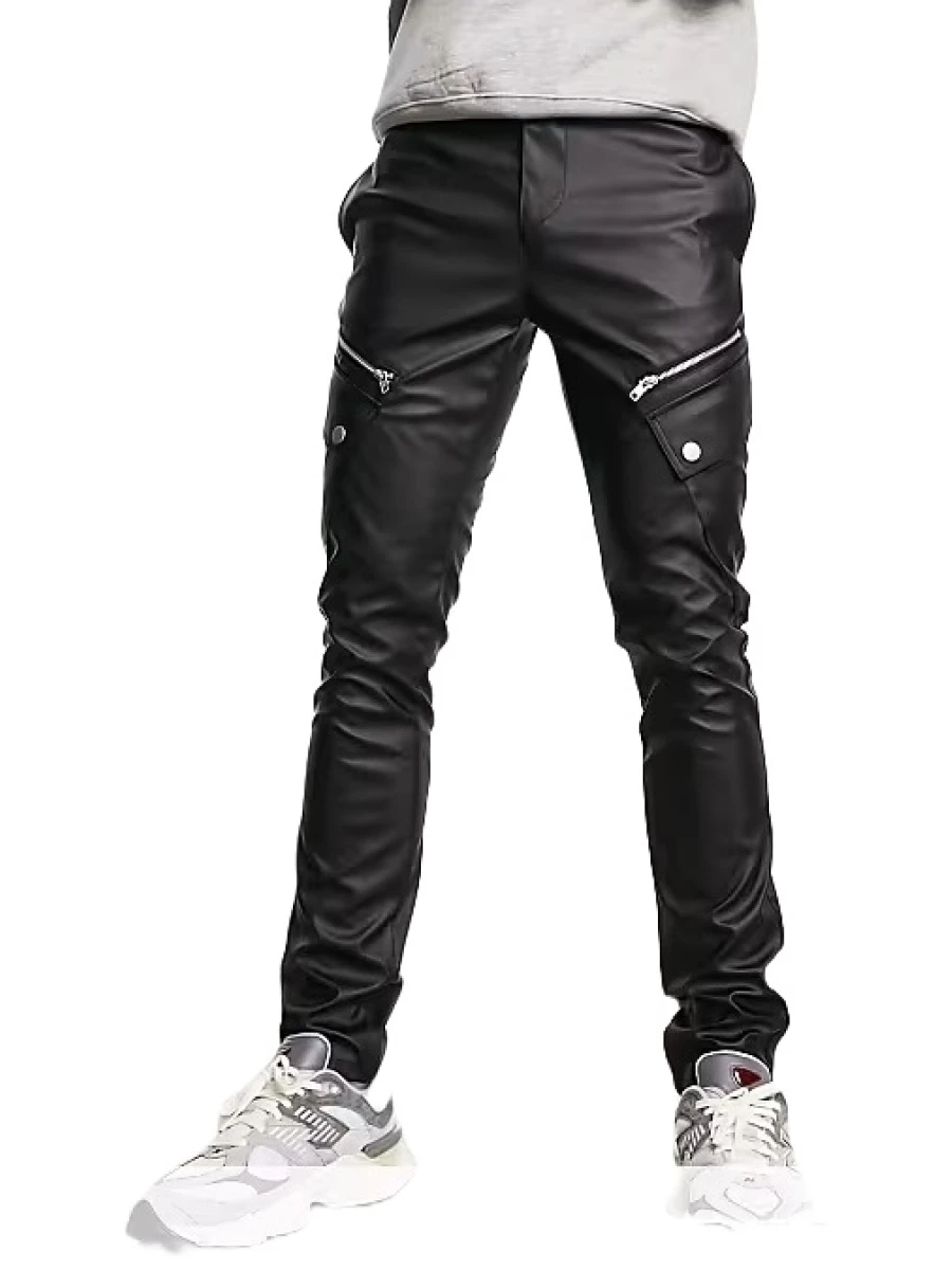 Skinny Cargo Pants In Black Leather