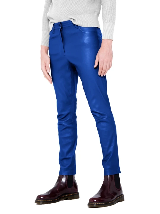 Tailored Fit Blue Leather Pants