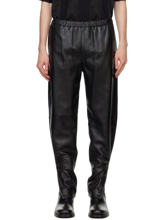 Zipped Cuffs Black Leather Pants