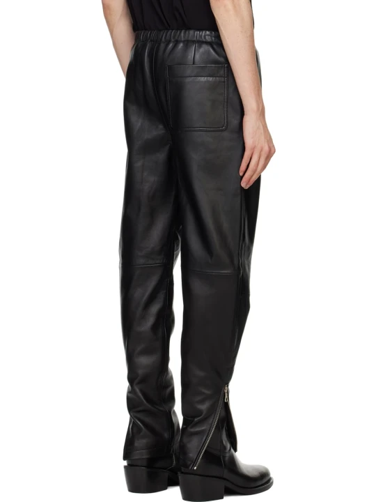 Zipped Cuffs Black Leather Pants