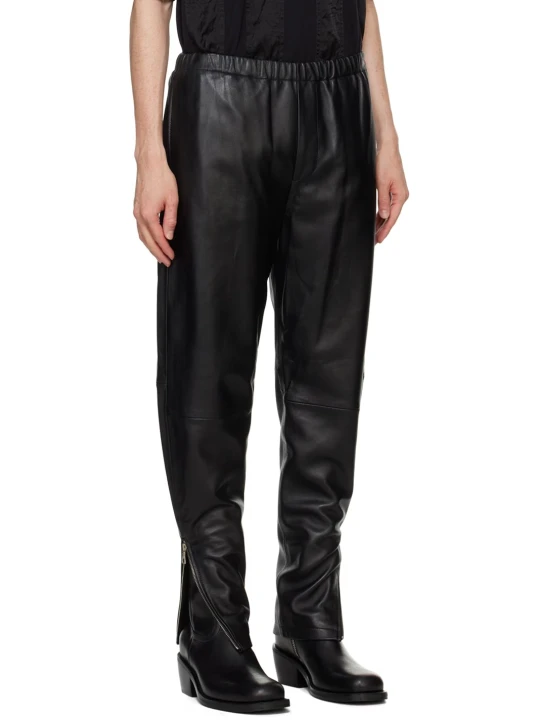  Zipped Cuffs Black Leather Pants