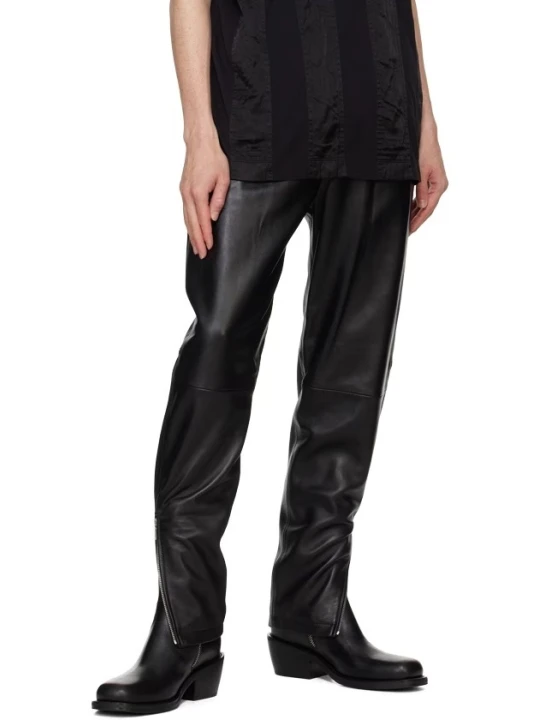  Zipped Cuffs Black Leather Pants