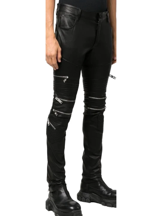 Zippers Black Leather Pants