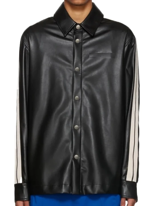 Black Leather Shirt With White Stripes