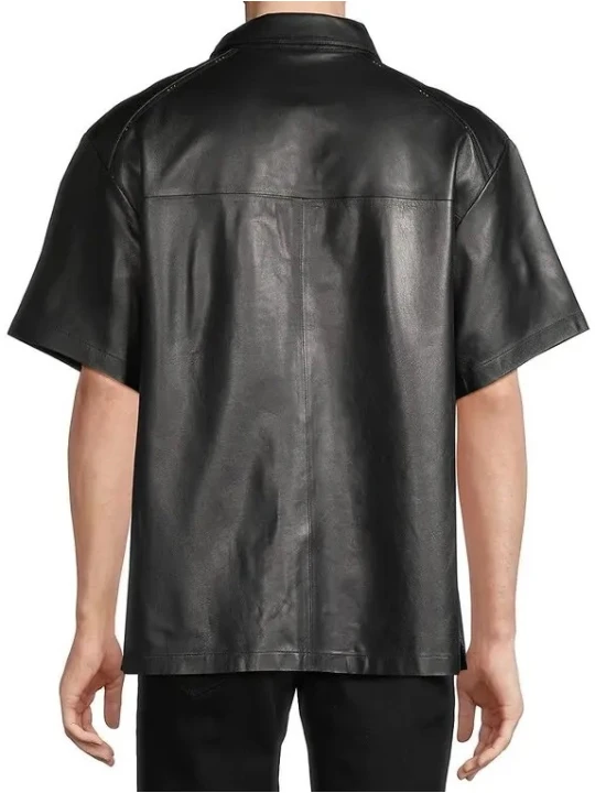 Black Leather Short Sleeve Utility Shirt Black Leather Short Sleeve Utility Shirt