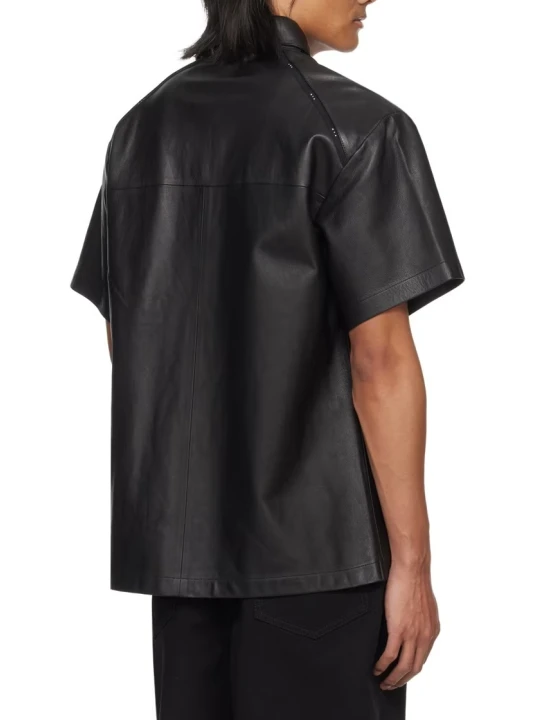 Black Leather Short Sleeve Utility Shirt Black Leather Short Sleeve Utility Shirt