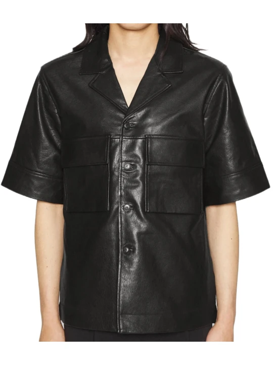 Black Short Sleeve Leather Shirt