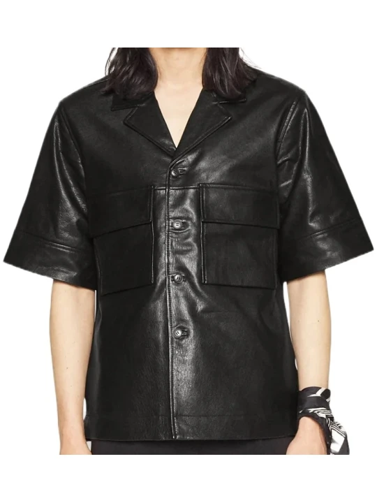 Black Short Sleeve Leather Shirt Black Short Sleeve Leather Shirt