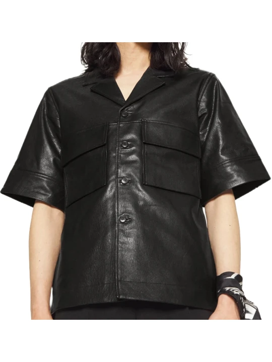 Black Short Sleeve Leather Shirt Black Short Sleeve Leather Shirt
