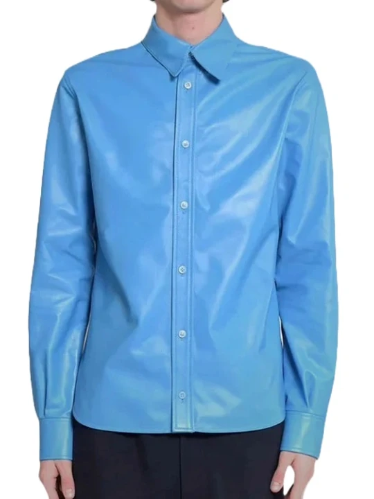 Blue Leather Shirt With Full Sleeves