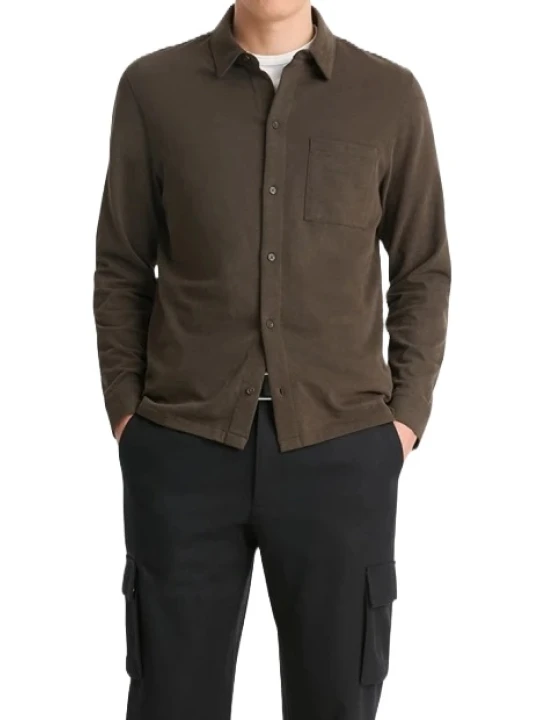 Brown Suede Leather Button Up Shirt