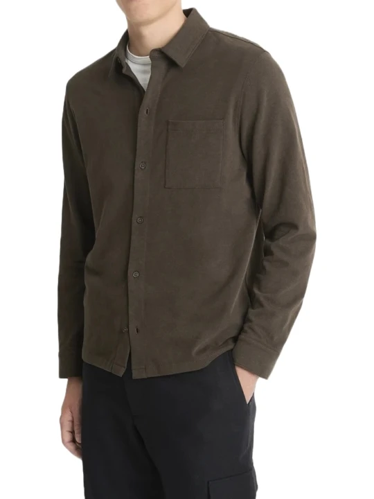 Brown Suede Leather Button Up Shirt