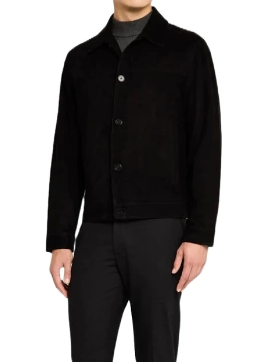 Buttoned Front Black Suede Leather Shirt