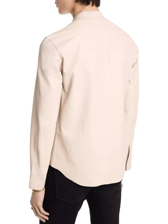 Concealed Placket Cream Leather Shirt