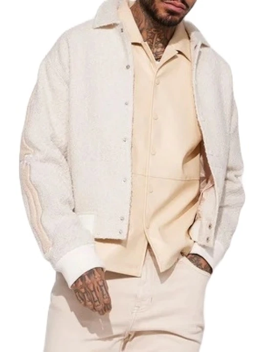 Cream Leather Short Sleeve Button Up Shirt Cream Leather Short Sleeve Button Up Shirt