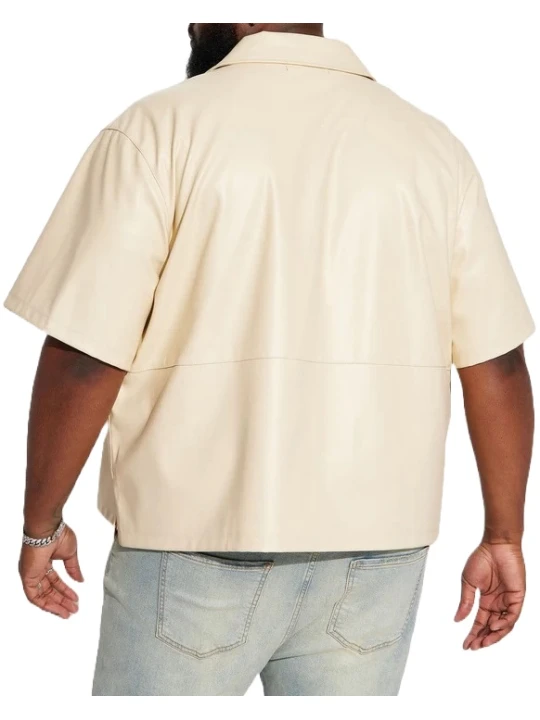 Cream Leather Short Sleeve Button Up Shirt Cream Leather Short Sleeve Button Up Shirt