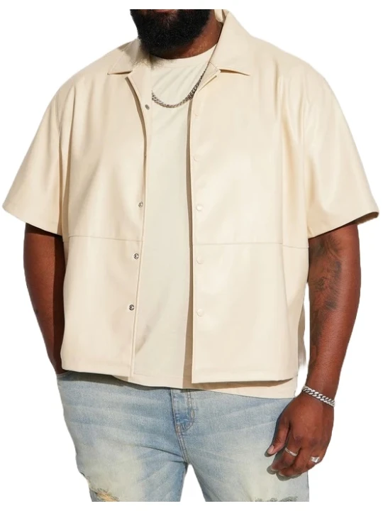 Cream Leather Short Sleeve Button Up Shirt Cream Leather Short Sleeve Button Up Shirt